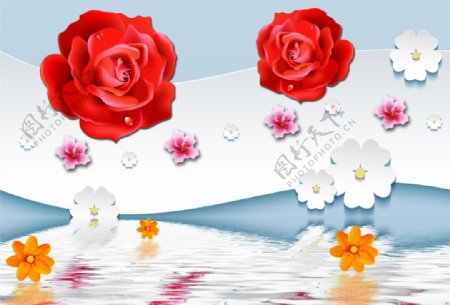 3D水上玫瑰素材