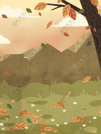 简约秋季树林落叶背景设计