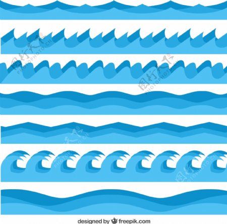 7款蓝色海浪设计矢量图