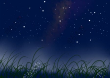 草地夜空繁星银河