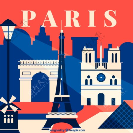 时尚巴黎都市剪影矢量素材