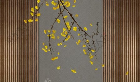 新中式手绘银杏叶背景墙