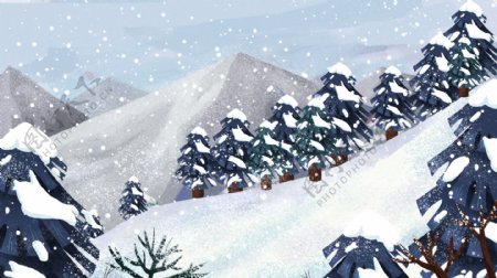 冬季树林雪山背景设计