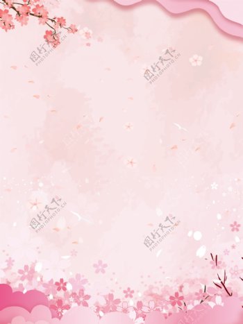 粉色樱花唯美浪漫剪影广告背景