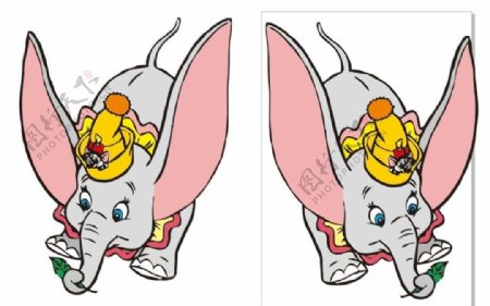 漫画大耳朵飞象和老鼠矢量图案