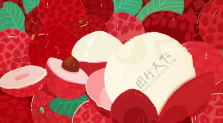 红色新鲜荔枝水果插画背景