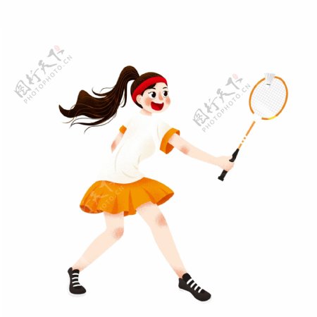 卡通清新春季户外打羽毛球的女孩