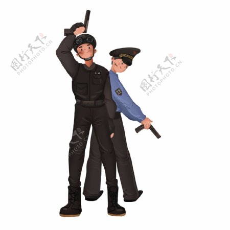 手绘武警和便衣警察人物设计