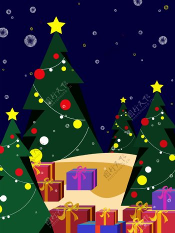 卡通圣诞树礼物背景设计