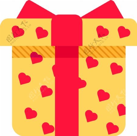 黄色爱心礼盒包装图标