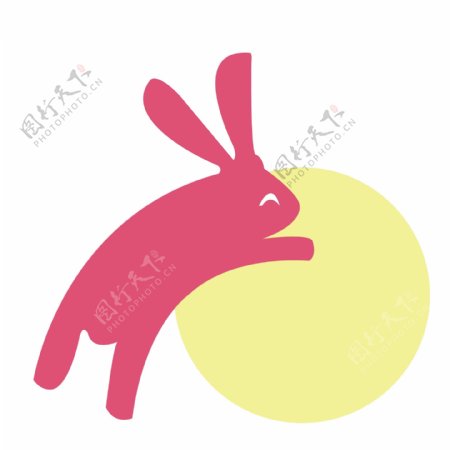 矢量图手绘粉色月兔抱着月亮