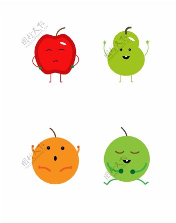 水果人物卡通元素AI矢量图苹果橘子梨