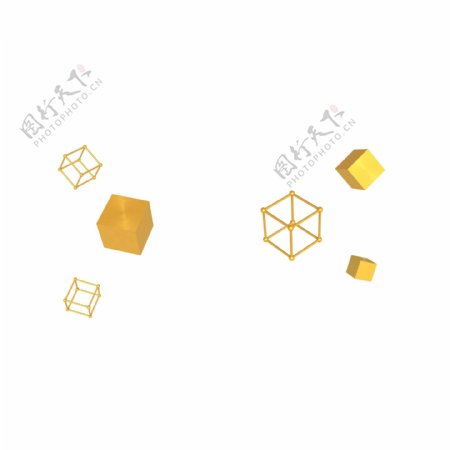C4D立体金色几何立方体漂浮装饰