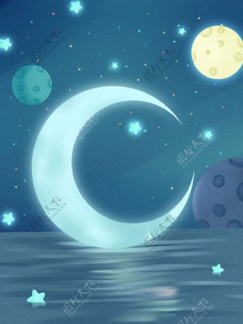 唯美海上明月星空晚安背景设计