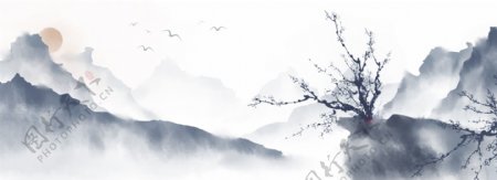 中国风手绘写意水墨风景