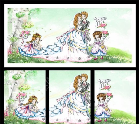 幸福婚礼花童装饰画无框画