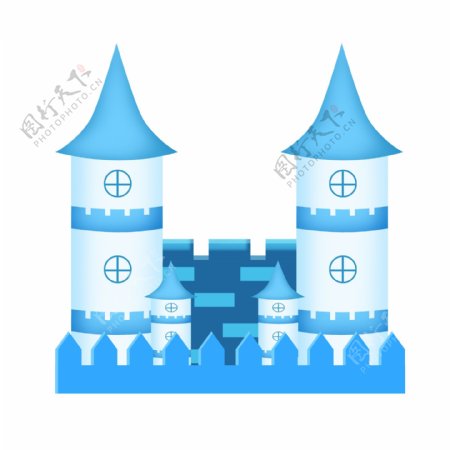 蓝色城堡建筑插画