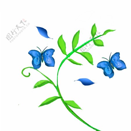 植物蝴蝶卡通插画