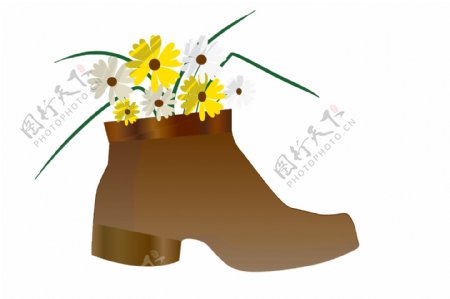 棕色高跟鞋花朵盆栽插画