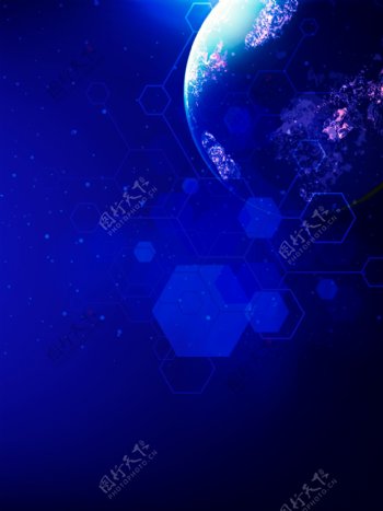 蓝色科技技术数字化星球背景图