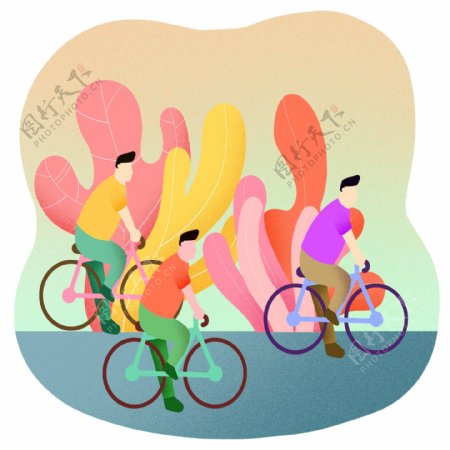 扁平风骑自行车插画