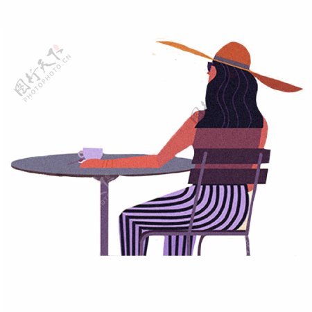 紫色坐着的女生元素