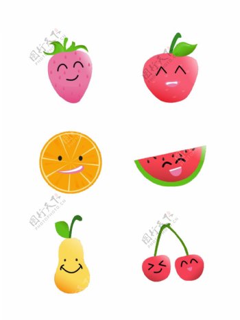 矢量卡通可爱水果元素之笑脸表情包