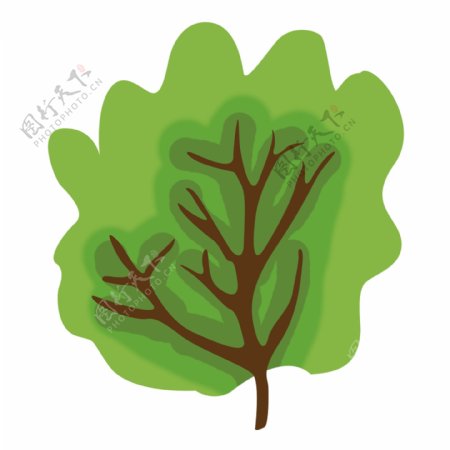手绘绿色树木透明素材