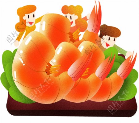 年夜饭美味鲜虾插画