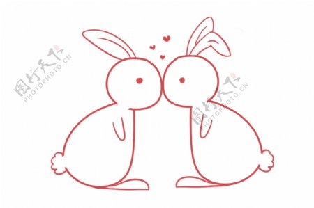 手绘浪漫爱情兔子插画