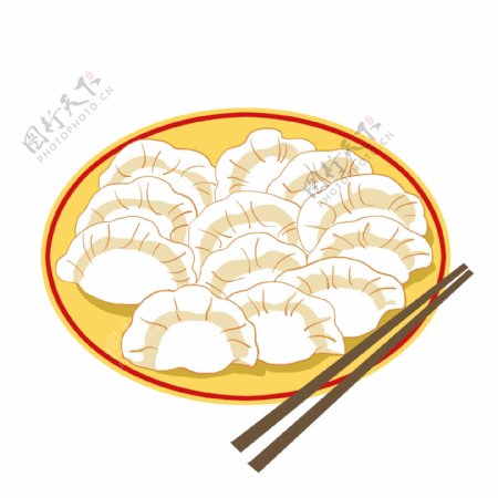 手绘卡通一盘水饺