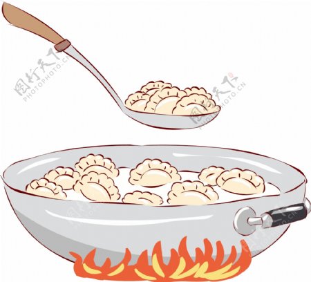 立冬手绘小清新卡通美食热腾腾的大锅煮饺子