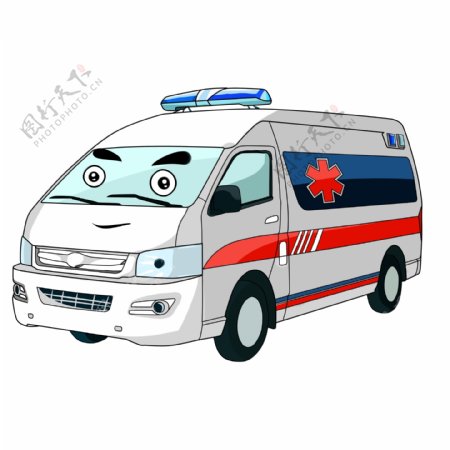 卡通手绘救护车插画