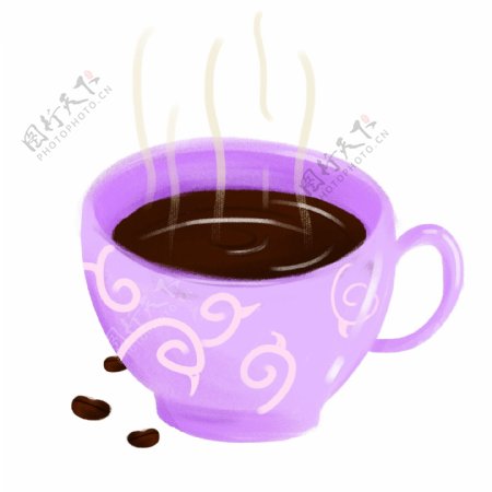 手绘冬季一杯热咖啡插画