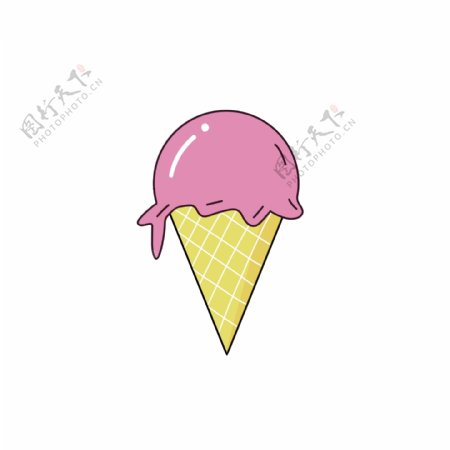 粉色草莓甜筒冰淇淋