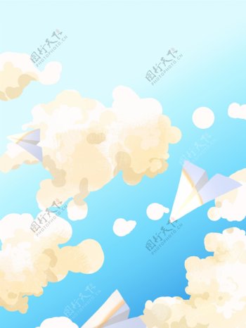 手绘蓝天纸飞机背景设计