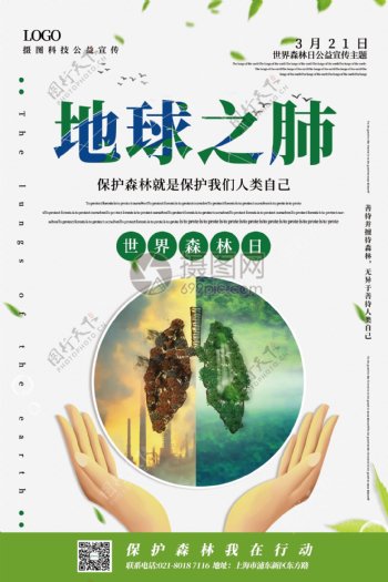 清新简洁地球之肺世界森林日主题公益宣传海报