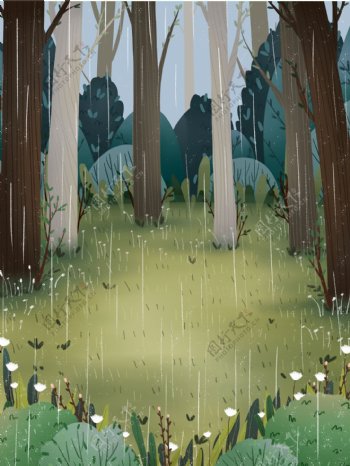 手绘树林的春天背景素材