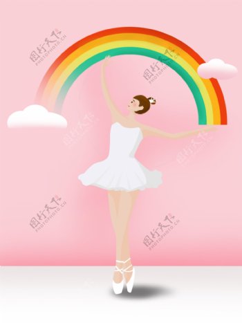 可爱小清新彩虹芭蕾舞女孩背景