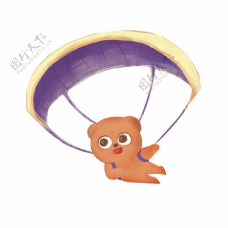 卡通可爱乘坐降落伞的小熊