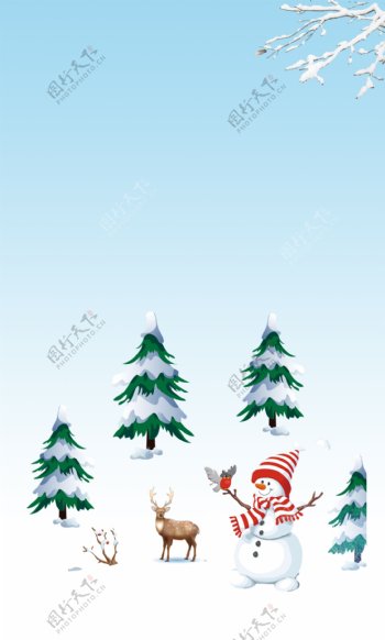 圣诞节冬季雪山雪人背景设计