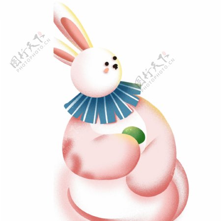 手绘可爱吃青团子的兔子设计