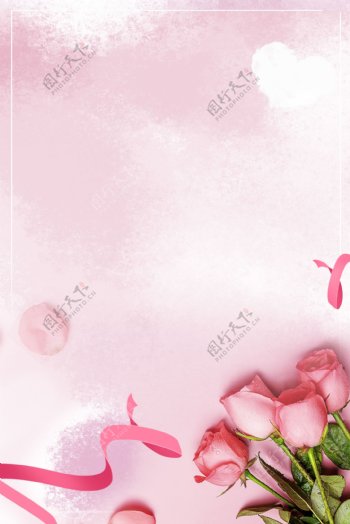5月你好简约小清新粉色系鲜花背景图