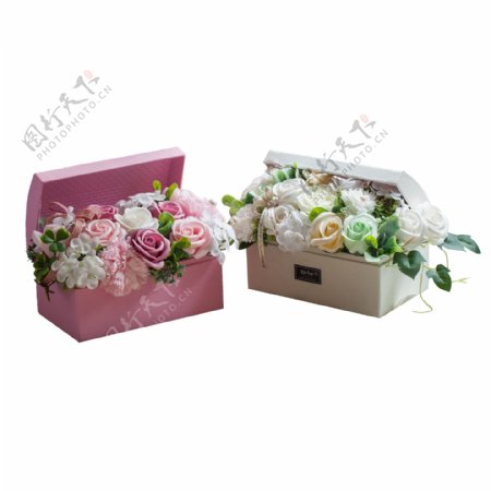 节日礼物粉色白色花盒