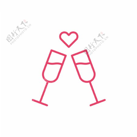 玫红色线性交杯酒情人节图标