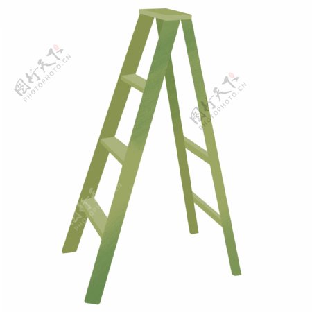 绿色的木质楼梯插画