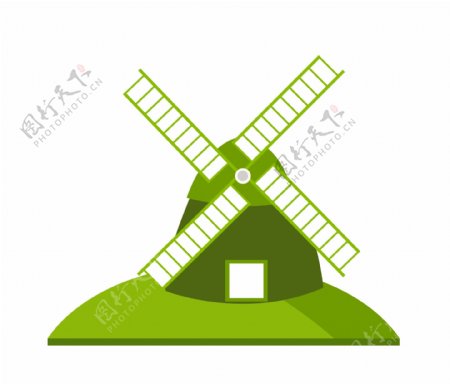 绿色的风车装饰插画
