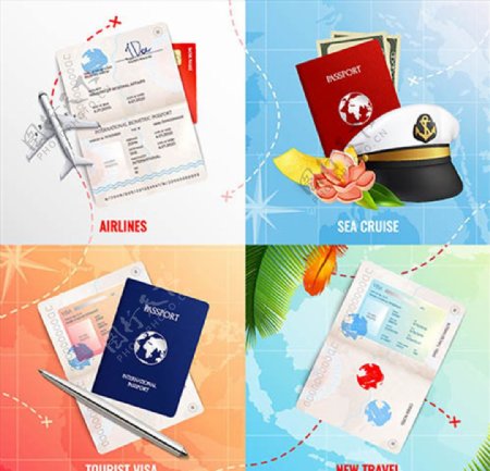 飞机与护照等元素旅行主题