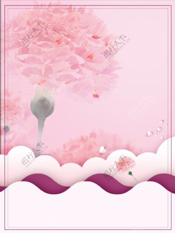 剪纸风粉色花朵母亲节背景素材