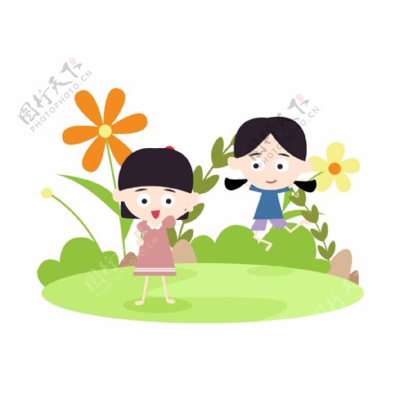 儿童节小女孩玩耍草地